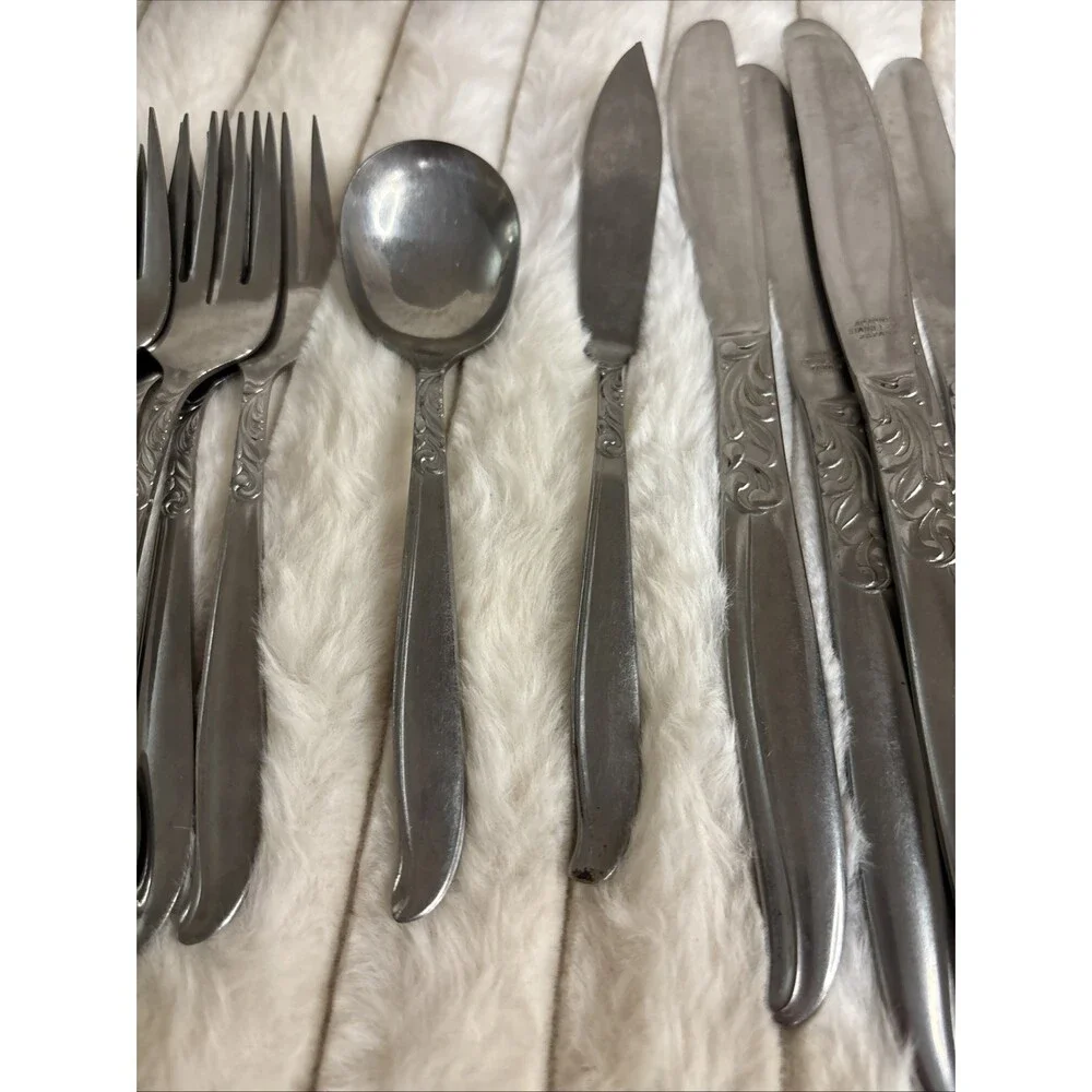 27 Pc Lot Vintage Acsons Stainless Japan Dignity Flatware Set Spreader Forks Et